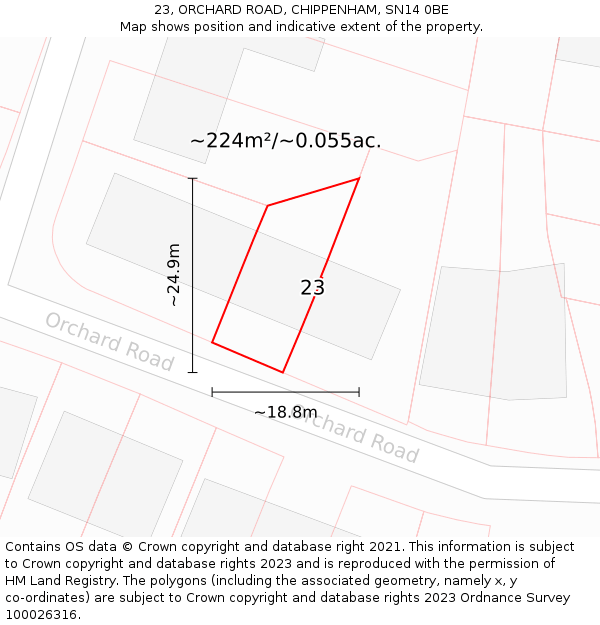 23, ORCHARD ROAD, CHIPPENHAM, SN14 0BE: Plot and title map