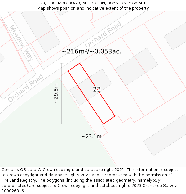 23, ORCHARD ROAD, MELBOURN, ROYSTON, SG8 6HL: Plot and title map