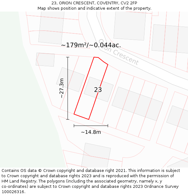 23, ORION CRESCENT, COVENTRY, CV2 2FP: Plot and title map