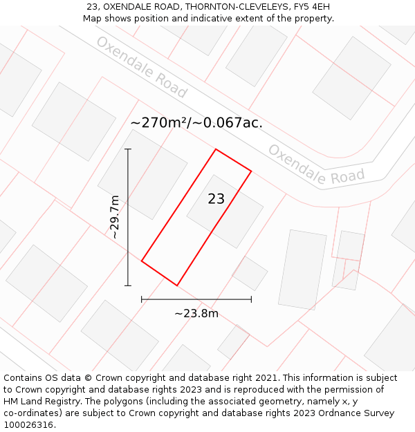 23, OXENDALE ROAD, THORNTON-CLEVELEYS, FY5 4EH: Plot and title map