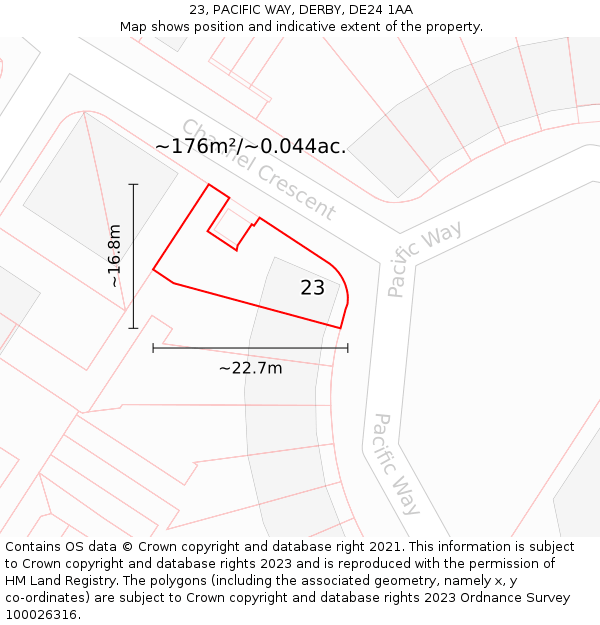 23, PACIFIC WAY, DERBY, DE24 1AA: Plot and title map