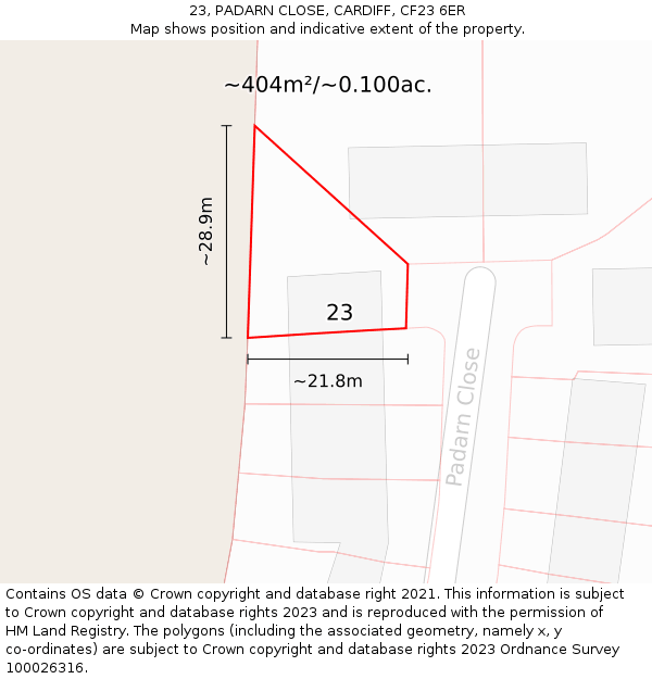 23, PADARN CLOSE, CARDIFF, CF23 6ER: Plot and title map