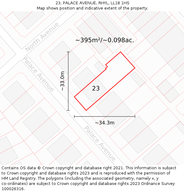 23, PALACE AVENUE, RHYL, LL18 1HS: Plot and title map