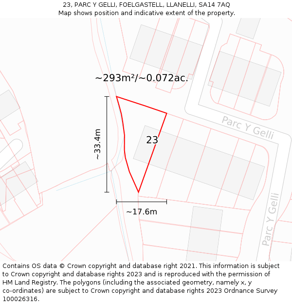 23, PARC Y GELLI, FOELGASTELL, LLANELLI, SA14 7AQ: Plot and title map