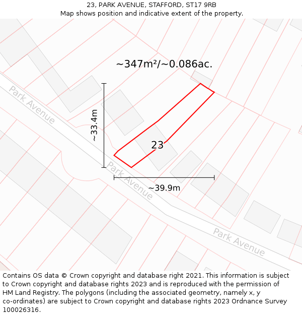 23, PARK AVENUE, STAFFORD, ST17 9RB: Plot and title map