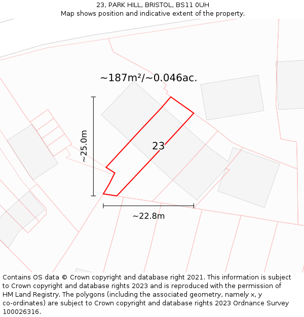 23, PARK HILL, BRISTOL, BS11 0UH: Plot and title map