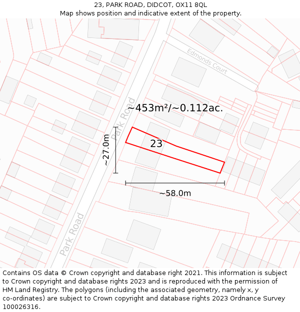 23, PARK ROAD, DIDCOT, OX11 8QL: Plot and title map