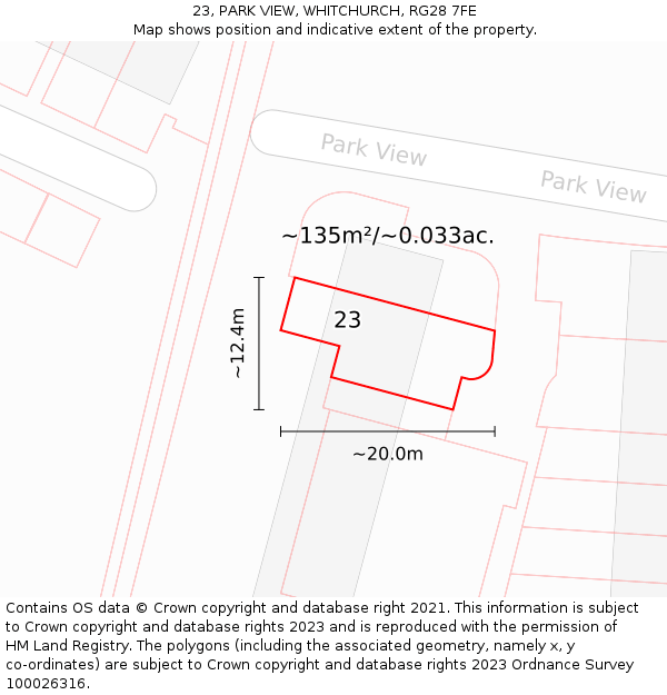 23, PARK VIEW, WHITCHURCH, RG28 7FE: Plot and title map