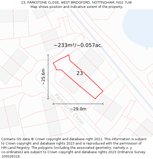 23, PARKSTONE CLOSE, WEST BRIDGFORD, NOTTINGHAM, NG2 7UW: Plot and title map