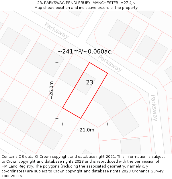 23, PARKSWAY, PENDLEBURY, MANCHESTER, M27 4JN: Plot and title map