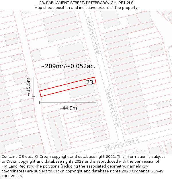 23, PARLIAMENT STREET, PETERBOROUGH, PE1 2LS: Plot and title map