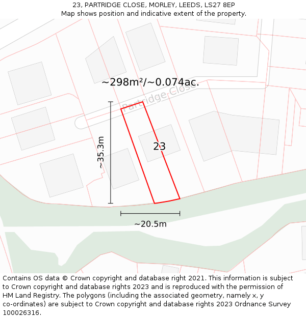 23, PARTRIDGE CLOSE, MORLEY, LEEDS, LS27 8EP: Plot and title map