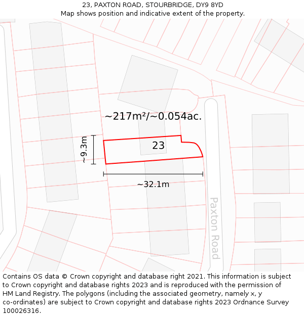 23, PAXTON ROAD, STOURBRIDGE, DY9 8YD: Plot and title map