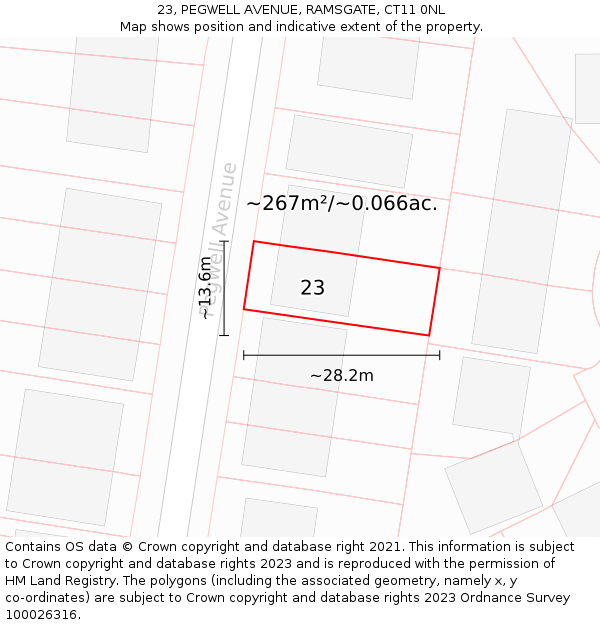 23, PEGWELL AVENUE, RAMSGATE, CT11 0NL: Plot and title map