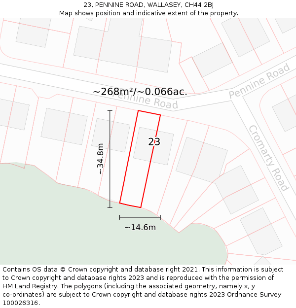 23, PENNINE ROAD, WALLASEY, CH44 2BJ: Plot and title map