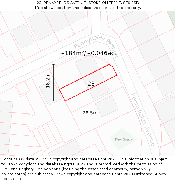 23, PENNYFIELDS AVENUE, STOKE-ON-TRENT, ST6 4SD: Plot and title map