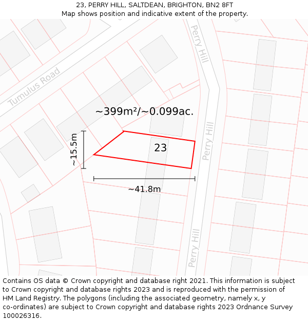 23, PERRY HILL, SALTDEAN, BRIGHTON, BN2 8FT: Plot and title map