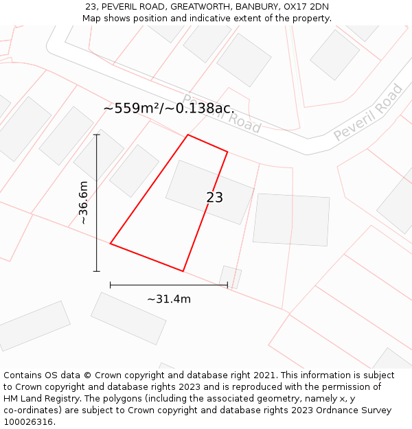 23, PEVERIL ROAD, GREATWORTH, BANBURY, OX17 2DN: Plot and title map