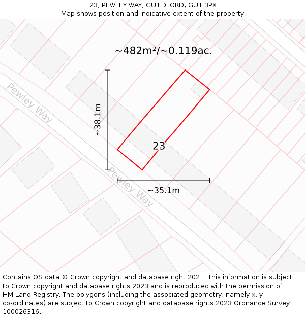 23, PEWLEY WAY, GUILDFORD, GU1 3PX: Plot and title map