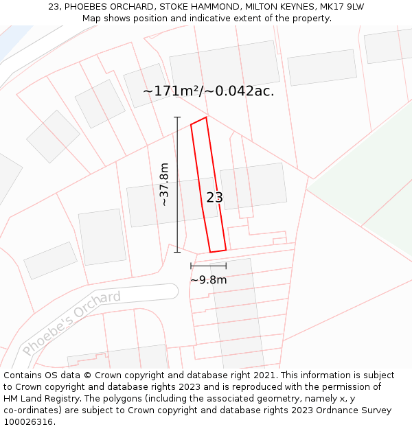 23, PHOEBES ORCHARD, STOKE HAMMOND, MILTON KEYNES, MK17 9LW: Plot and title map