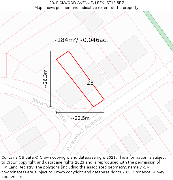 23, PICKWOOD AVENUE, LEEK, ST13 5BZ: Plot and title map