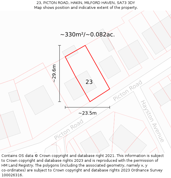 23, PICTON ROAD, HAKIN, MILFORD HAVEN, SA73 3DY: Plot and title map