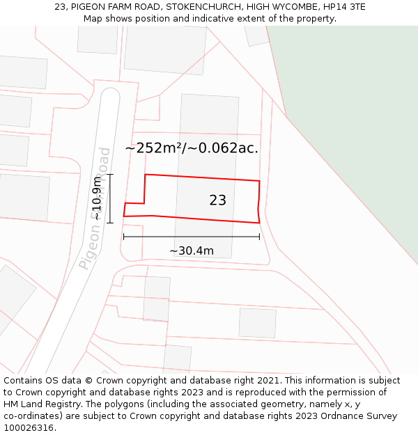 23, PIGEON FARM ROAD, STOKENCHURCH, HIGH WYCOMBE, HP14 3TE: Plot and title map