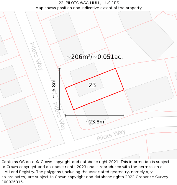 23, PILOTS WAY, HULL, HU9 1PS: Plot and title map