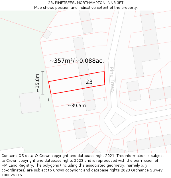 23, PINETREES, NORTHAMPTON, NN3 3ET: Plot and title map