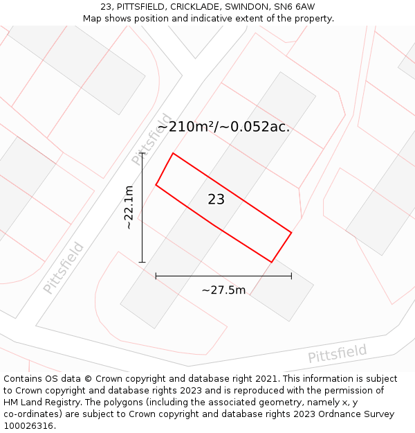 23, PITTSFIELD, CRICKLADE, SWINDON, SN6 6AW: Plot and title map