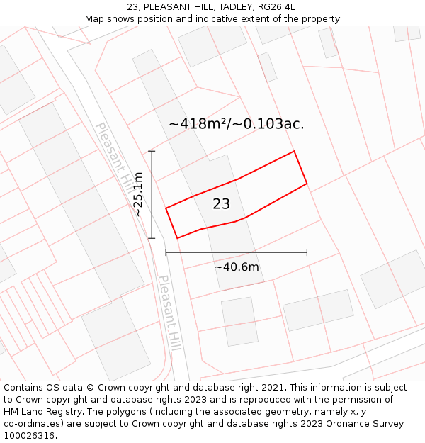 23, PLEASANT HILL, TADLEY, RG26 4LT: Plot and title map