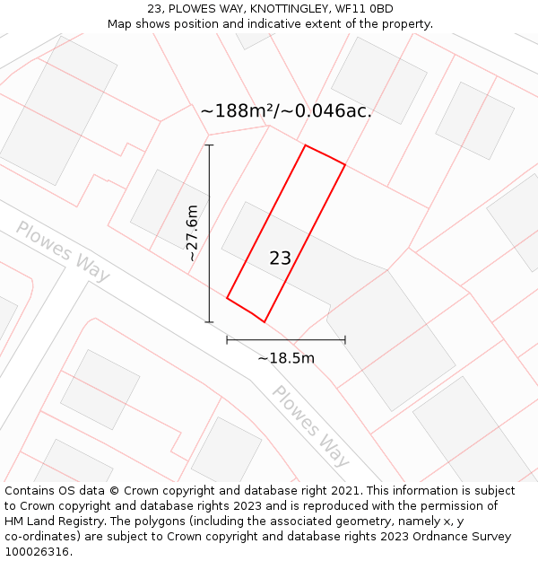 23, PLOWES WAY, KNOTTINGLEY, WF11 0BD: Plot and title map