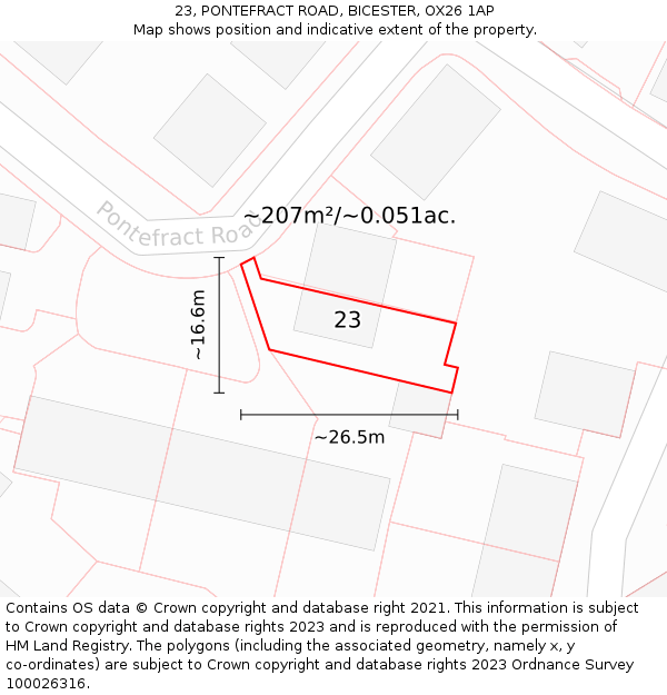 23, PONTEFRACT ROAD, BICESTER, OX26 1AP: Plot and title map