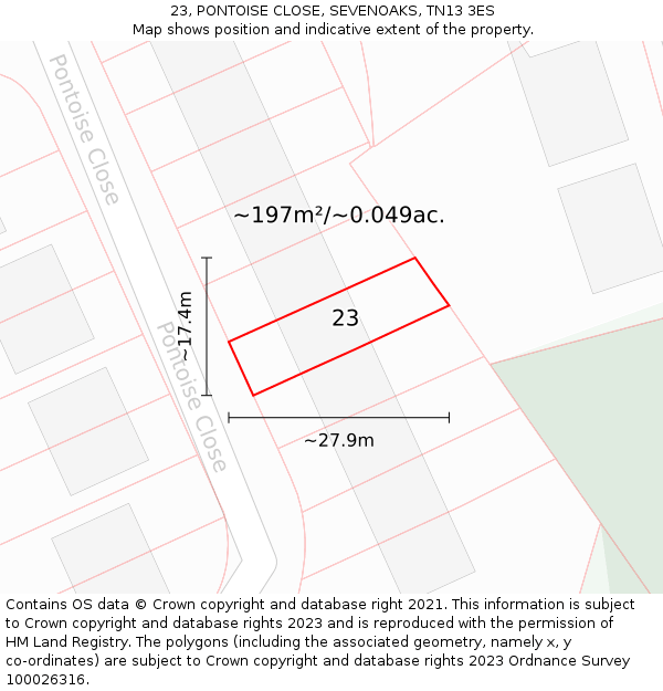 23, PONTOISE CLOSE, SEVENOAKS, TN13 3ES: Plot and title map