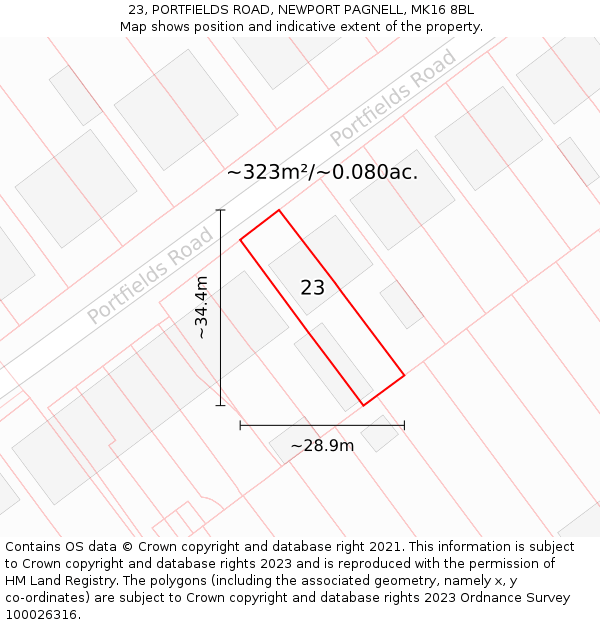 23, PORTFIELDS ROAD, NEWPORT PAGNELL, MK16 8BL: Plot and title map