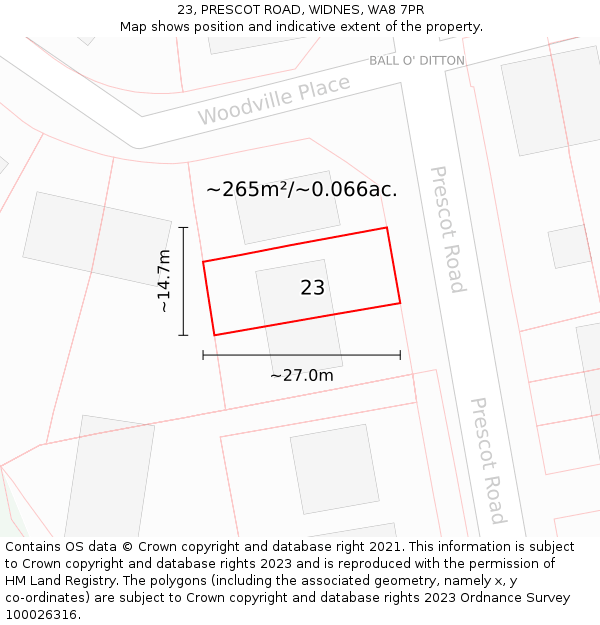 23, PRESCOT ROAD, WIDNES, WA8 7PR: Plot and title map