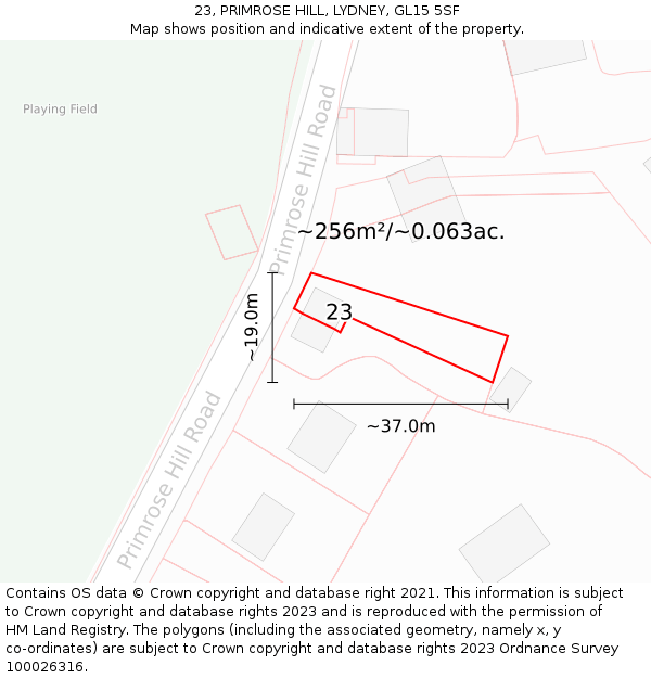 23, PRIMROSE HILL, LYDNEY, GL15 5SF: Plot and title map