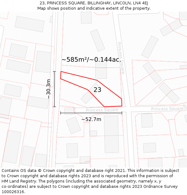 23, PRINCESS SQUARE, BILLINGHAY, LINCOLN, LN4 4EJ: Plot and title map