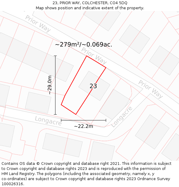 23, PRIOR WAY, COLCHESTER, CO4 5DQ: Plot and title map