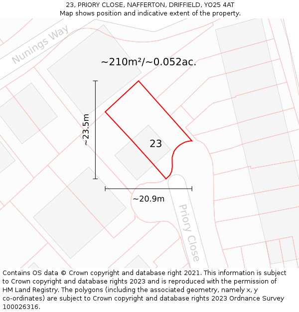 23, PRIORY CLOSE, NAFFERTON, DRIFFIELD, YO25 4AT: Plot and title map