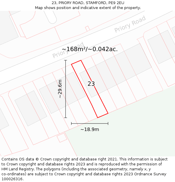 23, PRIORY ROAD, STAMFORD, PE9 2EU: Plot and title map