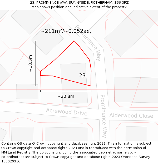 23, PROMINENCE WAY, SUNNYSIDE, ROTHERHAM, S66 3RZ: Plot and title map