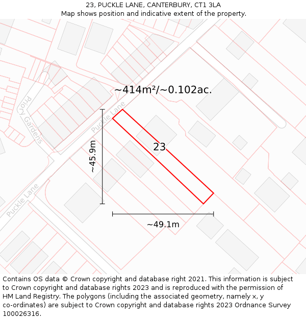 23, PUCKLE LANE, CANTERBURY, CT1 3LA: Plot and title map