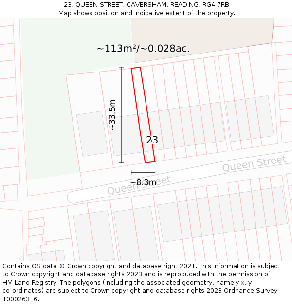 23, QUEEN STREET, CAVERSHAM, READING, RG4 7RB: Plot and title map