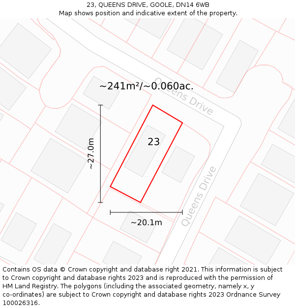 23, QUEENS DRIVE, GOOLE, DN14 6WB: Plot and title map