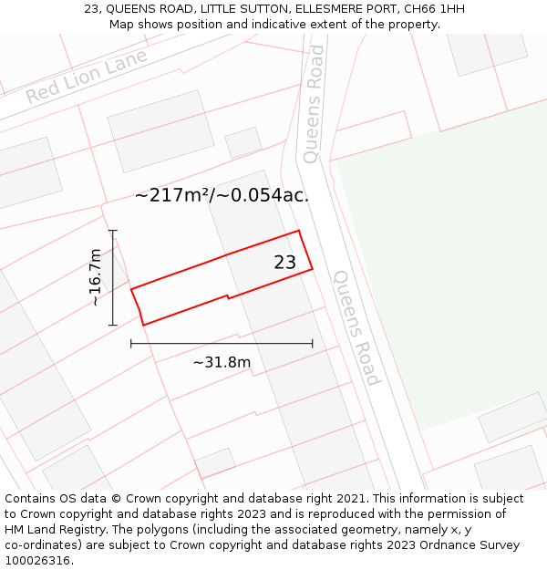 23, QUEENS ROAD, LITTLE SUTTON, ELLESMERE PORT, CH66 1HH: Plot and title map