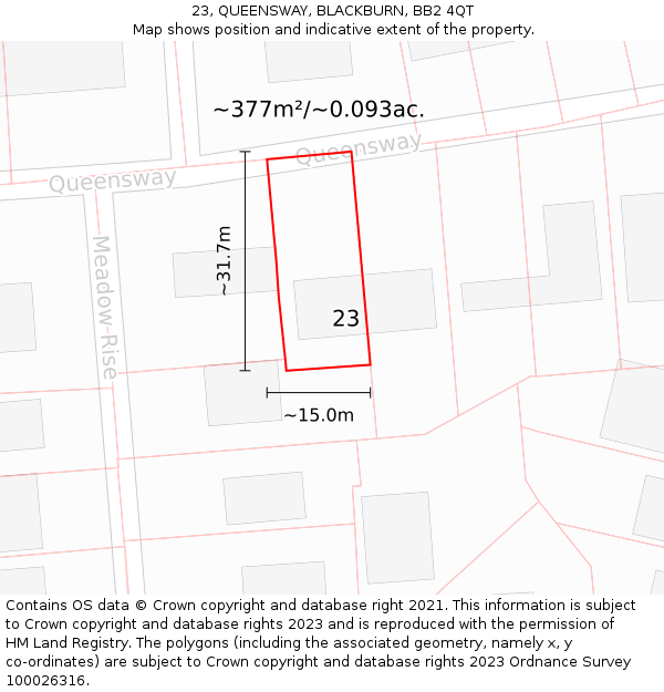 23, QUEENSWAY, BLACKBURN, BB2 4QT: Plot and title map