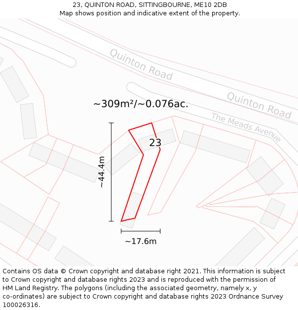 23, QUINTON ROAD, SITTINGBOURNE, ME10 2DB: Plot and title map