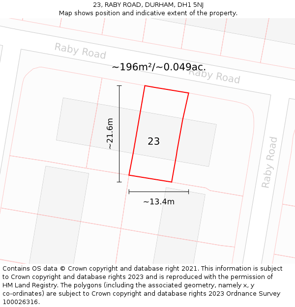 23, RABY ROAD, DURHAM, DH1 5NJ: Plot and title map