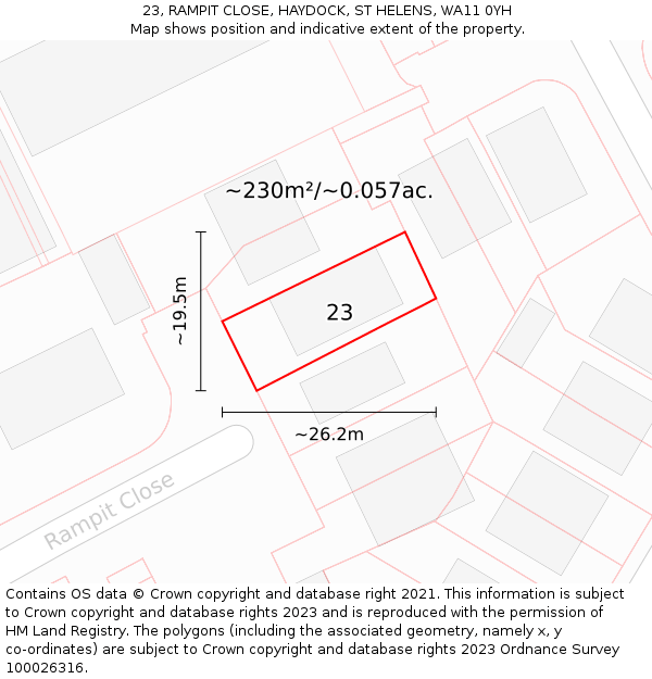 23, RAMPIT CLOSE, HAYDOCK, ST HELENS, WA11 0YH: Plot and title map